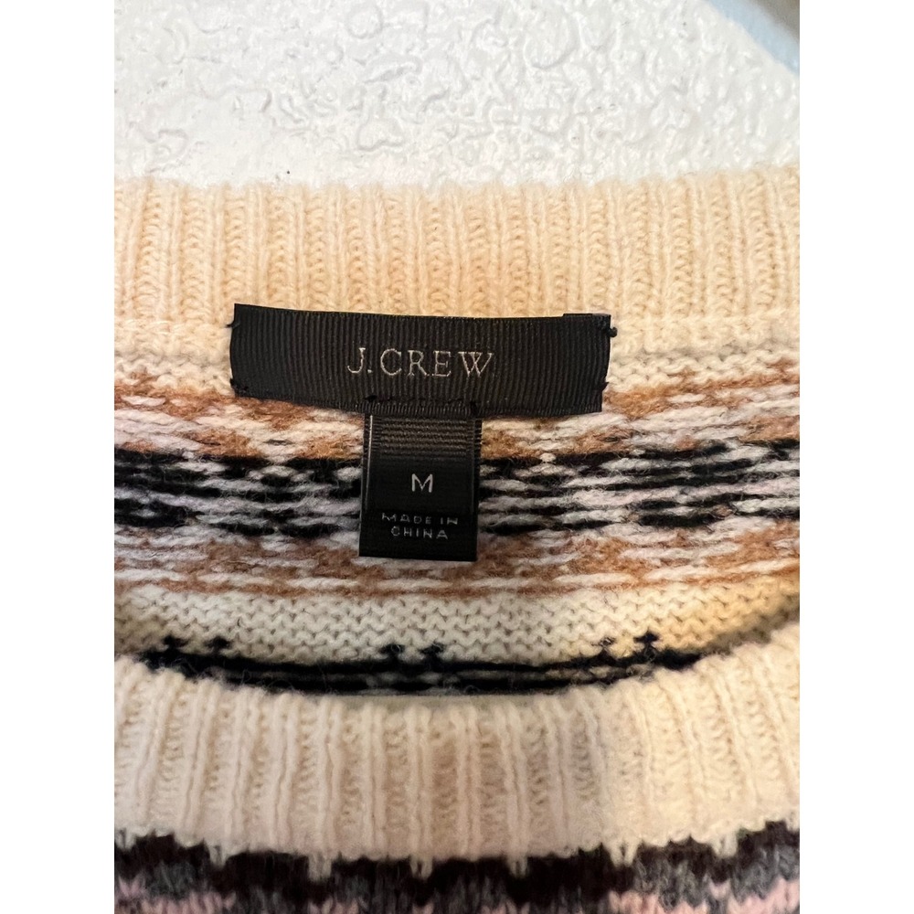 J.Crew Womens‎ Fair Isle Lambswool Crewneck Sweater Cream Brown Black Size M - Picture 3 of 7